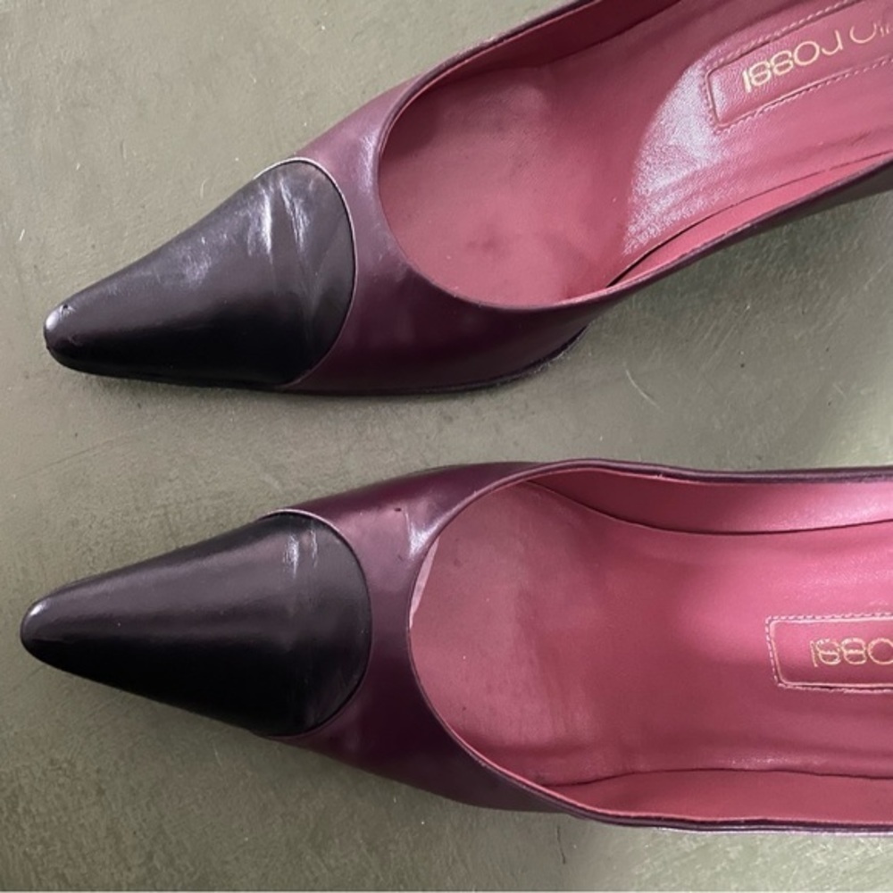 Sergio Rossi Pointy Toed Heels in Plum & Black Leather *Italy* - Picture 2 of 10